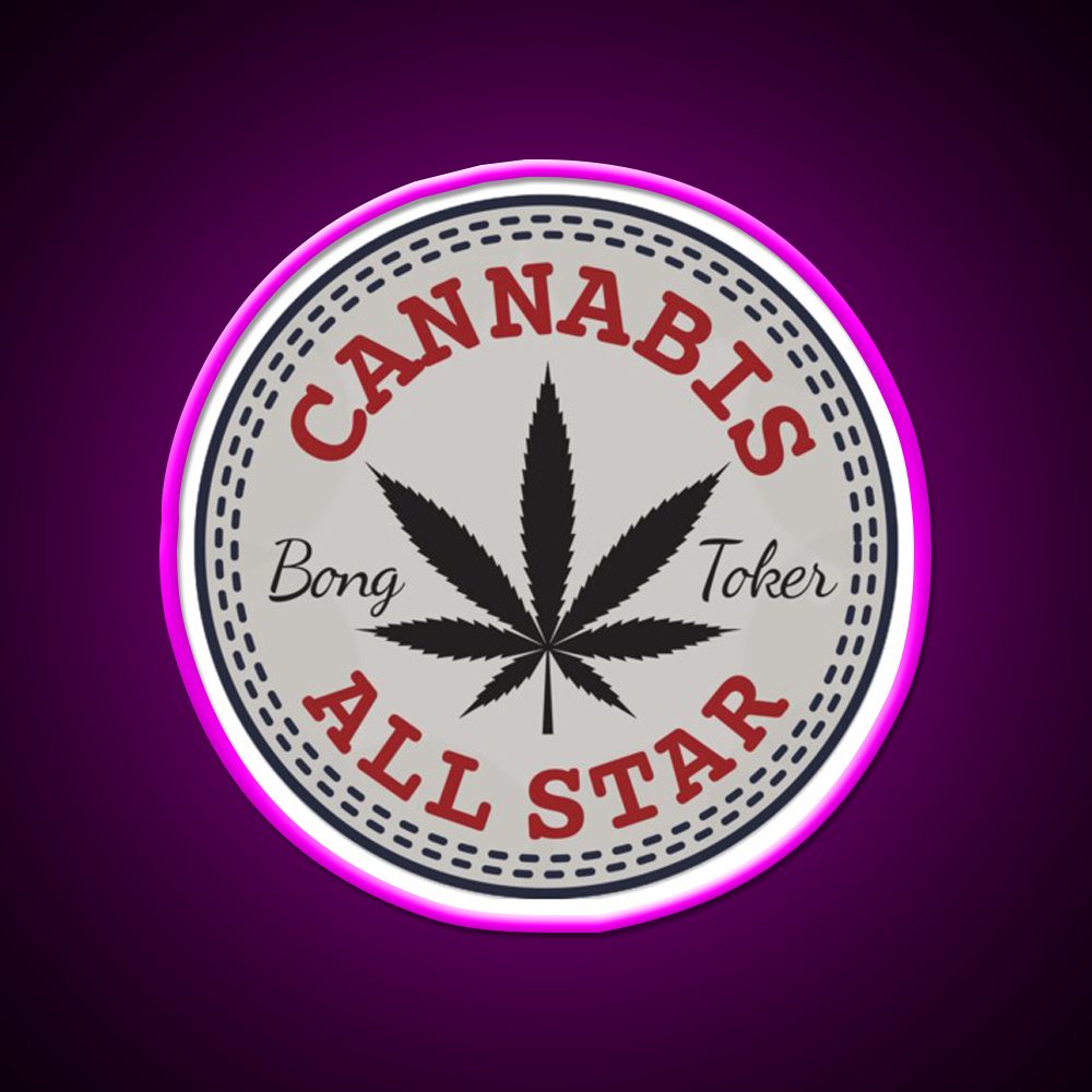 All Star Hemp Inspired Green Leaf Led Neon Sign Rgb Color - Neon sign mounted on wall in room