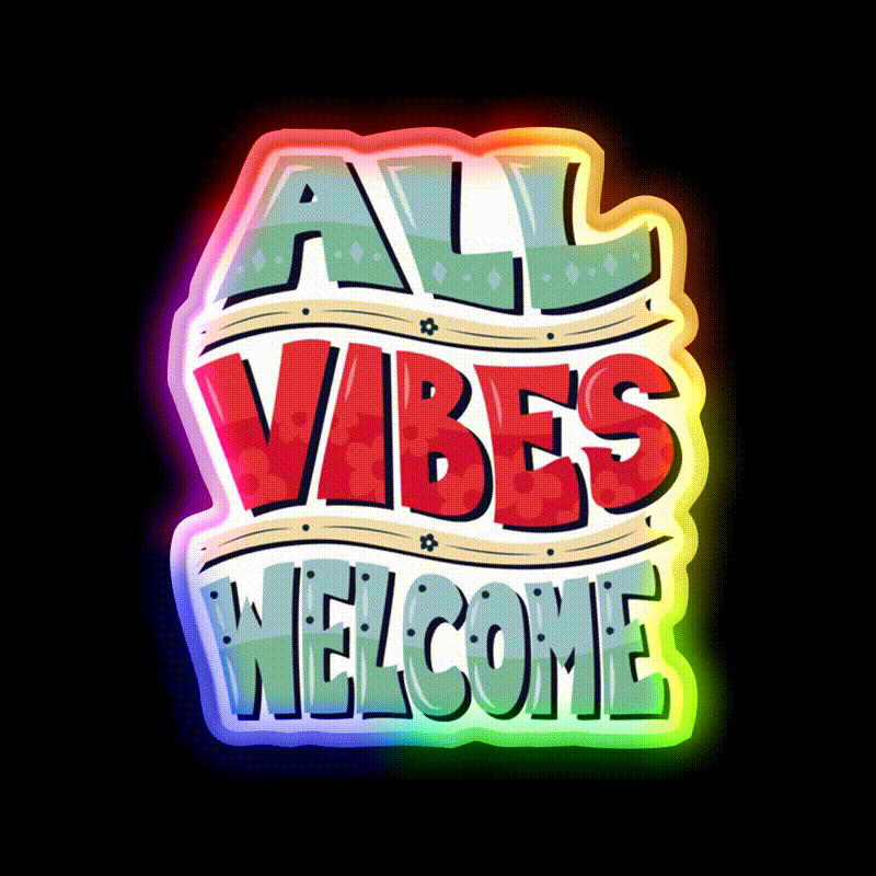 All Vibes Welcome Welcome Led Neon Sign Open Sign Rgb Color - LED neon sign close-up detail