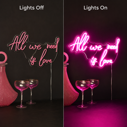All We Need Is Love Acrylic LED Neon Sign - 06 Day Night Comparison