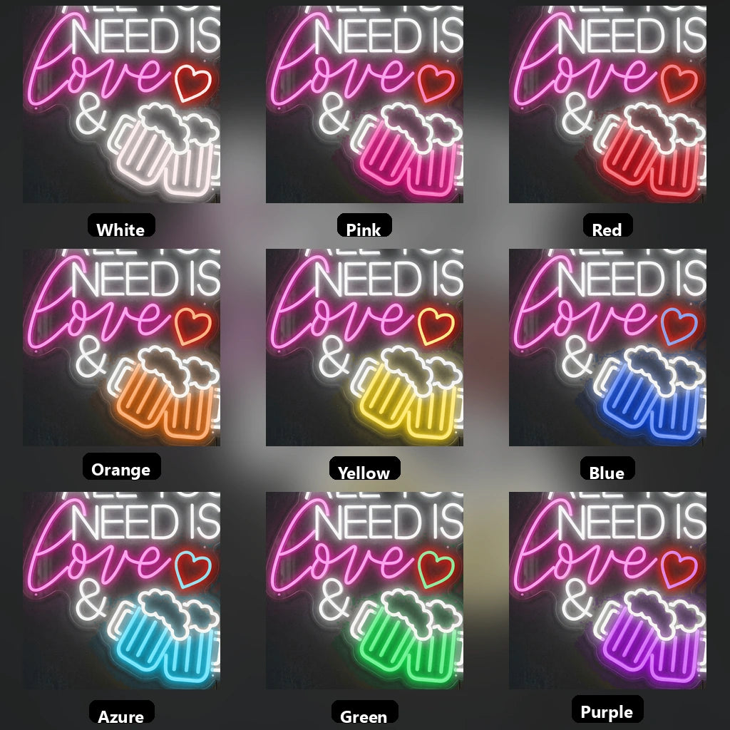 All You Need Is Love And Beer LED Neon Sign - 05 Color Grid
