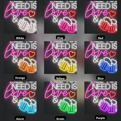All You Need Is Love And Beer LED Neon Sign - 05 Color Grid