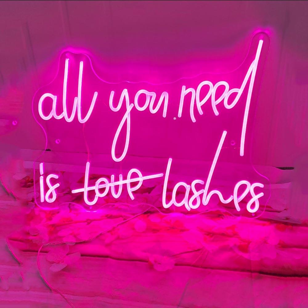 All You Need Is Love Lashes Purple Handwritten Led Neon Sign For Lash Studio | Shineneon