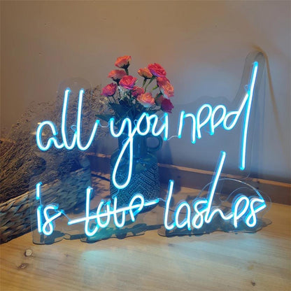 All You Need Is Love Lashes Purple Handwritten Led Neon Sign For Lash Studio | Shineneon