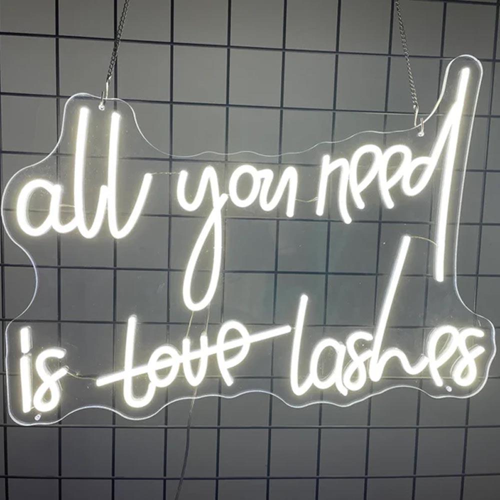 All You Need Is Love Lashes Purple Handwritten Led Neon Sign For Lash Studio | Shineneon