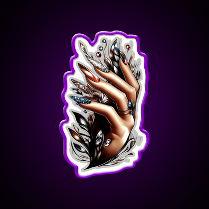 Almond Nails And Delicate Black Patterns Nail Salon Led Neon Sign Rgb Color - Shineneon