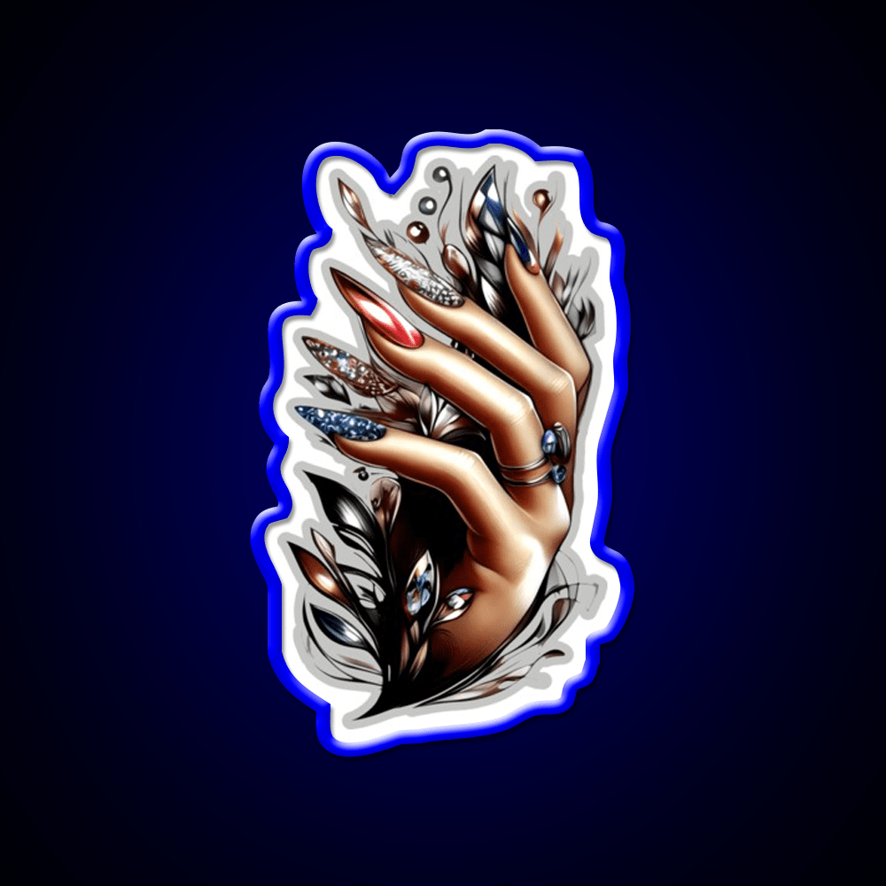 Almond Nails And Delicate Black Patterns Nail Salon Led Neon Sign Rgb Color - Shineneon