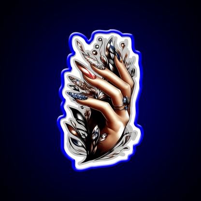 Almond Nails And Delicate Black Patterns Nail Salon Led Neon Sign Rgb Color - Shineneon