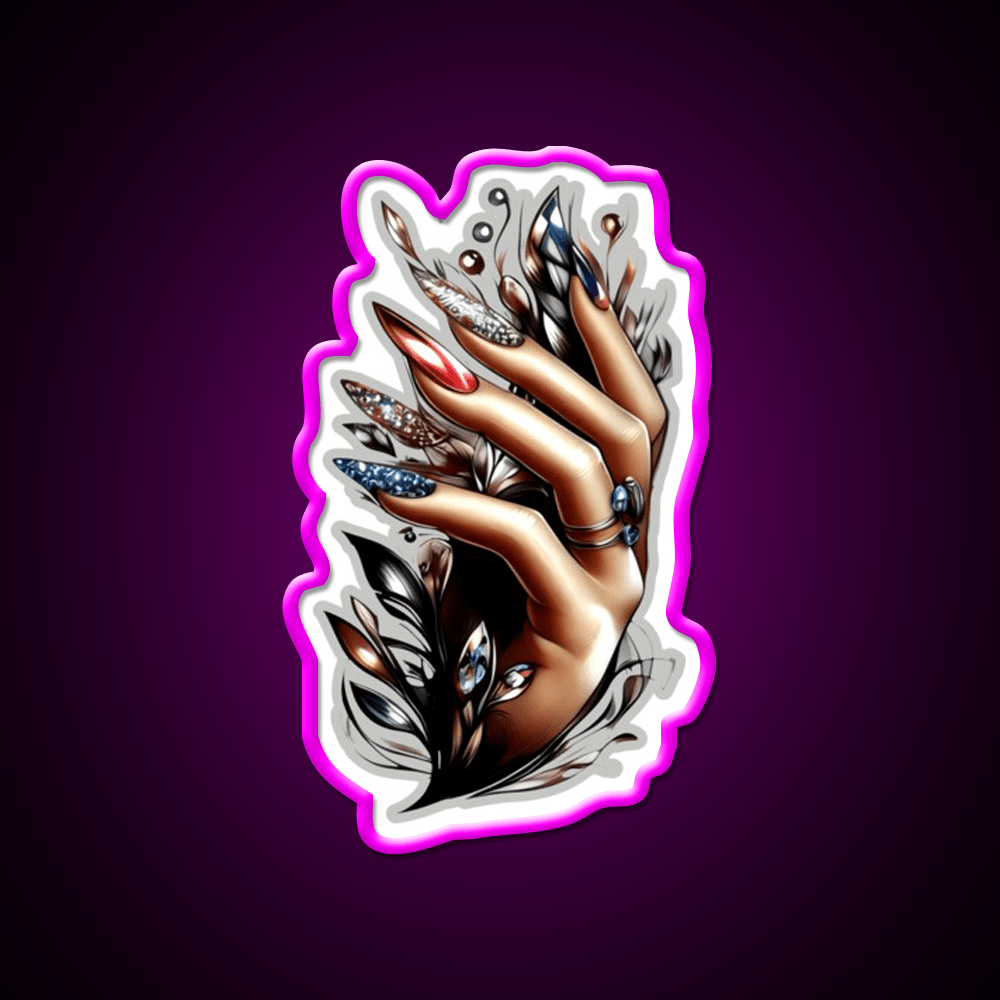 Almond Nails And Delicate Black Patterns Nail Salon Led Neon Sign Rgb Color - Shineneon