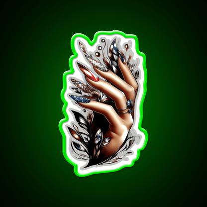 Almond Nails And Delicate Black Patterns Nail Salon Led Neon Sign Rgb Color - Shineneon