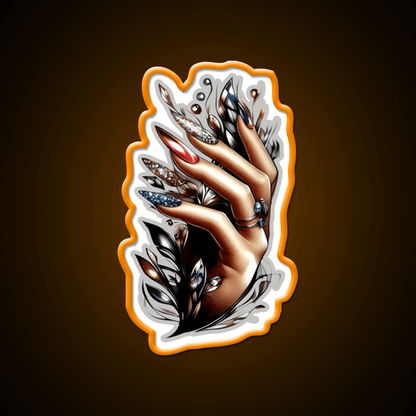Almond Nails And Delicate Black Patterns Nail Salon Led Neon Sign Rgb Color - Shineneon