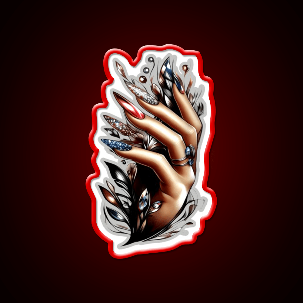 Almond Nails And Delicate Black Patterns Nail Salon Led Neon Sign Rgb Color - Shineneon