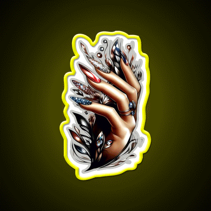 Almond Nails And Delicate Black Patterns Nail Salon Led Neon Sign Rgb Color - Custom LED neon sign front view