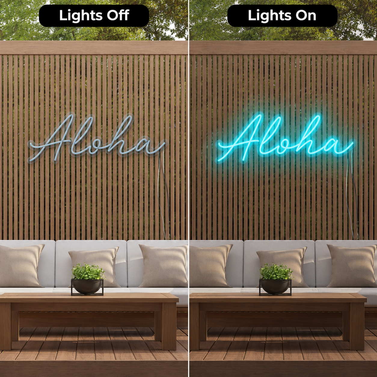 Aloha LED Neon Sign Wall Neon Sign - 06 Day Night Comparison