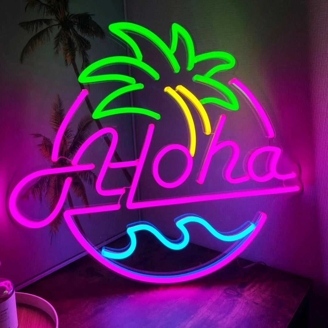 Aloha Palm Tree Led Sign Business Neon Sign