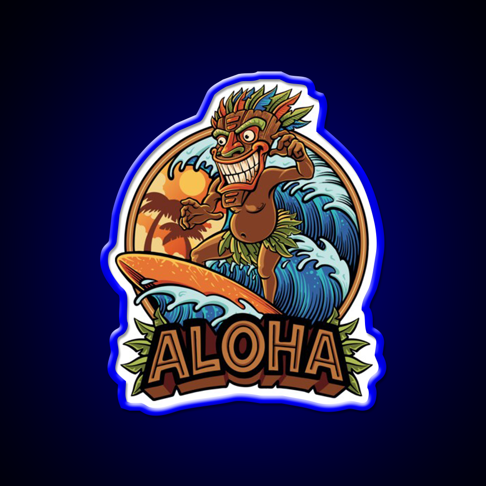 Aloha Tiki Surfer Cocktail Bar Decor Led Neon Sign Rgb Color - Size and dimension reference