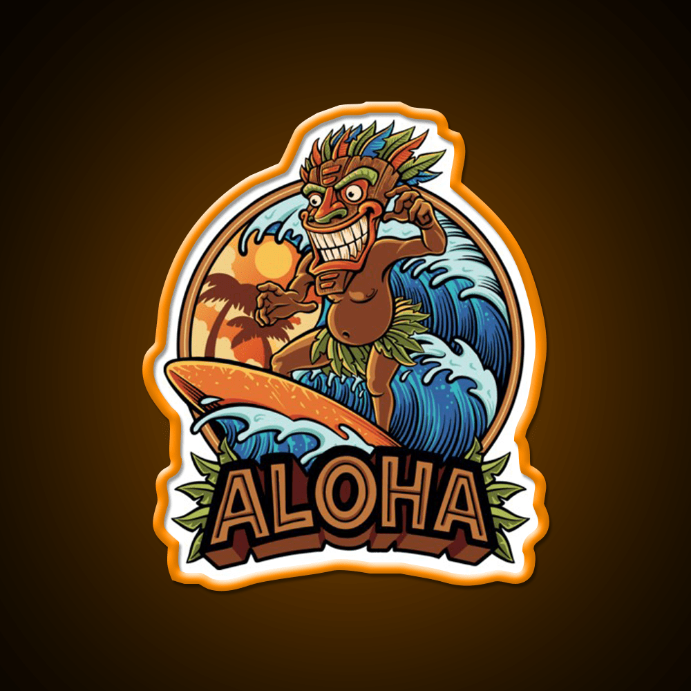 Aloha Tiki Surfer Cocktail Bar Decor Led Neon Sign Rgb Color - Shineneon