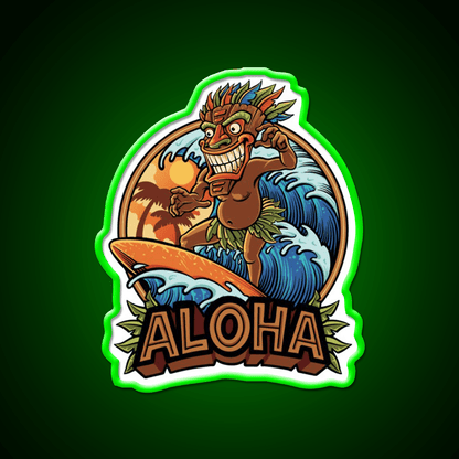 Aloha Tiki Surfer Cocktail Bar Decor Led Neon Sign Rgb Color - Shineneon