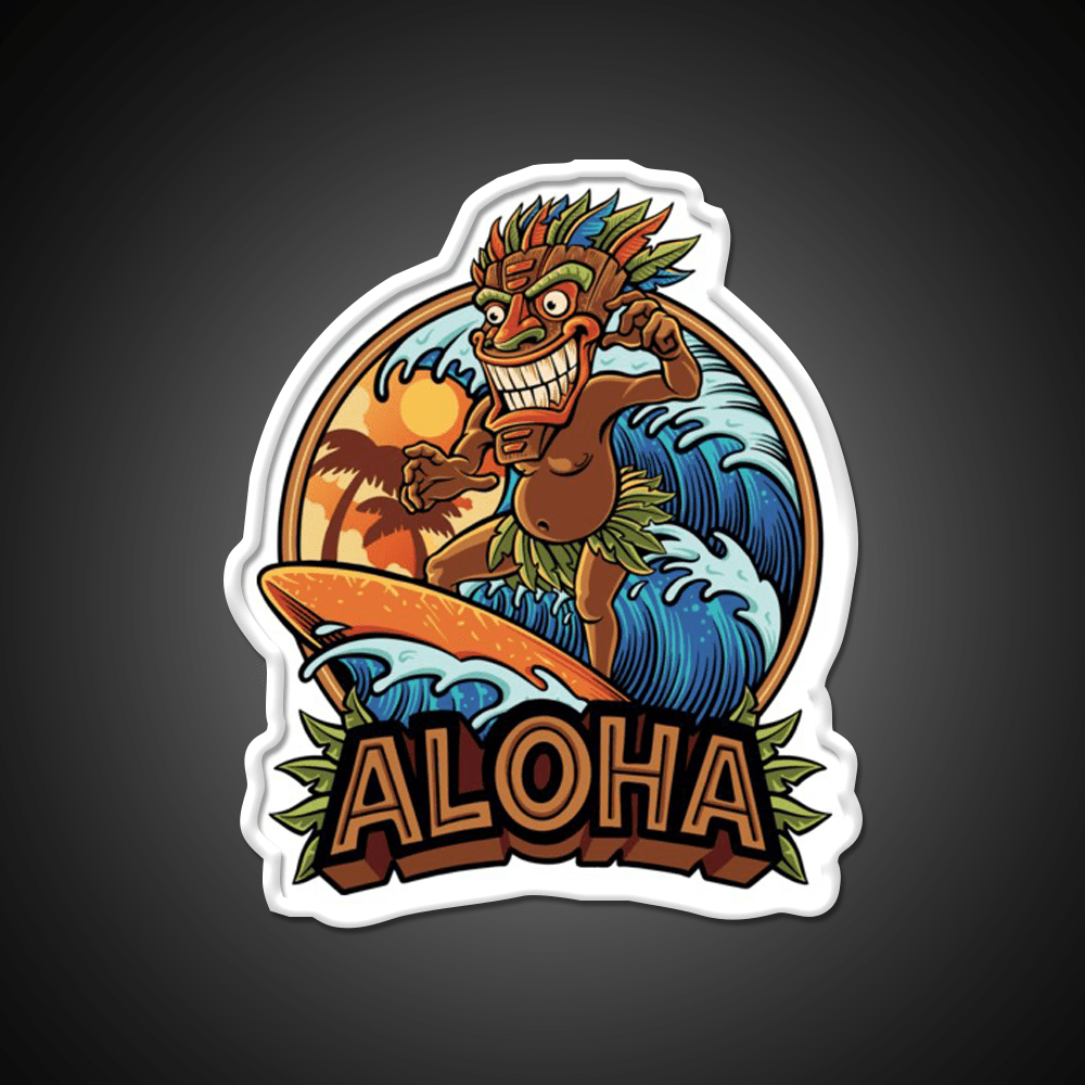 Aloha Tiki Surfer Cocktail Bar Decor Led Neon Sign Rgb Color - Shineneon