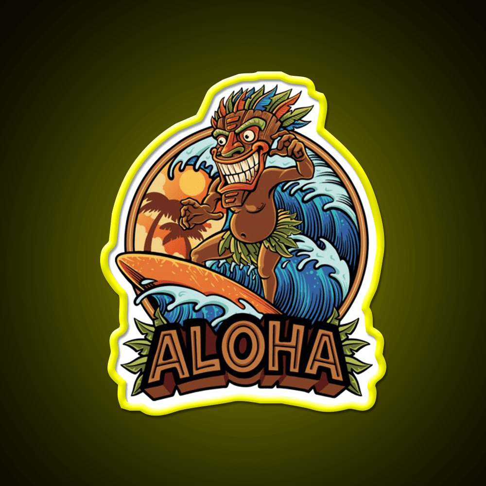 Aloha Tiki Surfer Cocktail Bar Decor Led Neon Sign Rgb Color - Shineneon