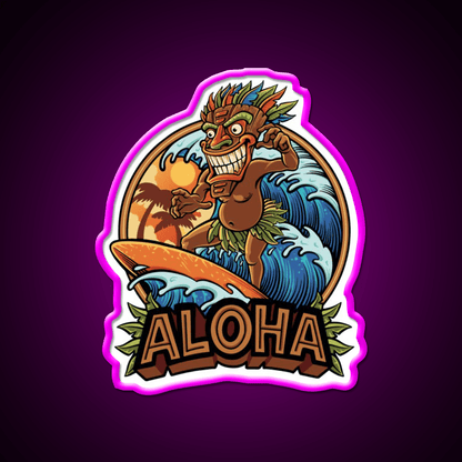 Aloha Tiki Surfer Cocktail Bar Decor Led Neon Sign Rgb Color - Shineneon