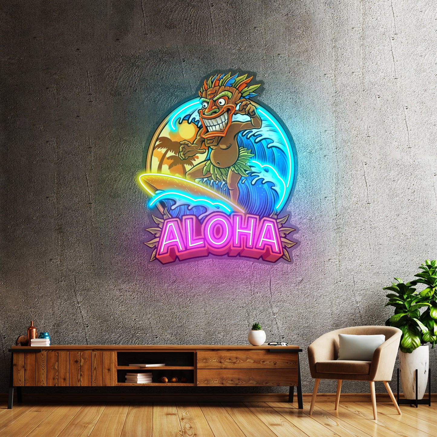 Aloha Tiki Surfing Led Neon Sign Light Custom Led Signs