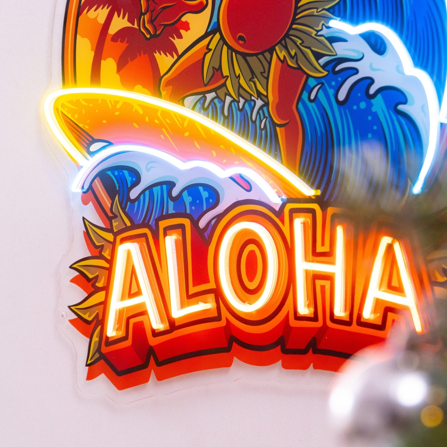 Aloha Tiki Surfing Multicolor Uv Printed Led Neon Sign For Tropical Bar Beach Decor | Shineneon