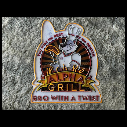 Alpha Grill Bbq Cartoon Wolf Chef Flame Led Neon Sign For Restaurant Decor | Shineneon