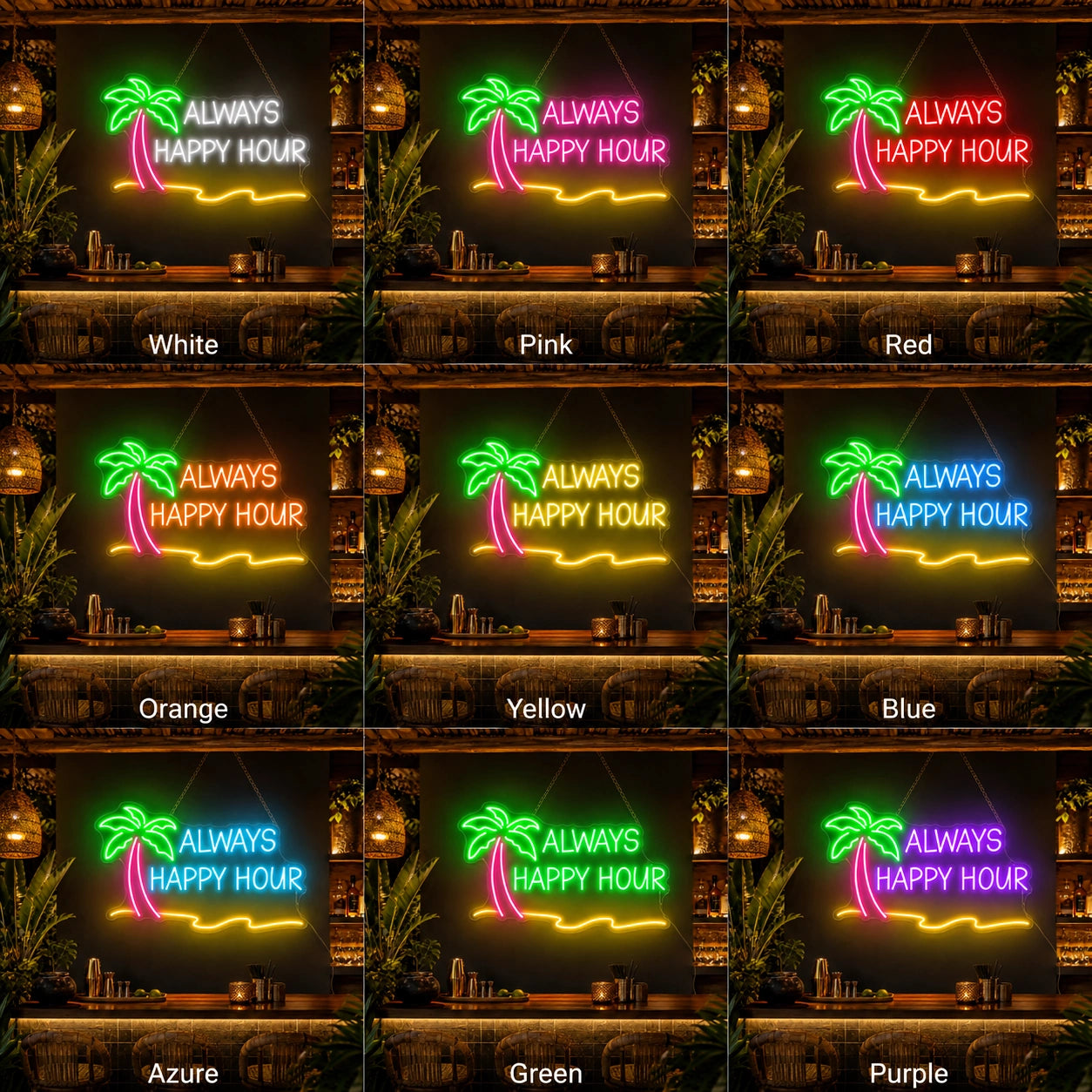 Always Happy Hour LED Neon Sign - 05 Color Grid