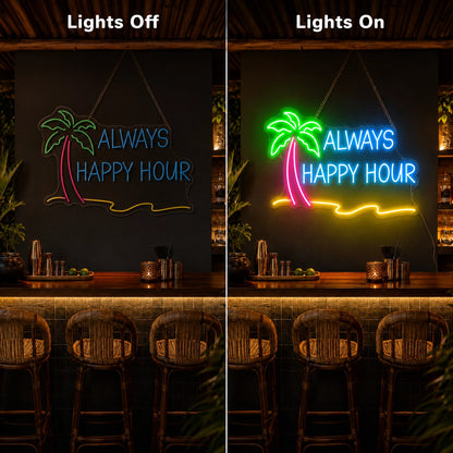 Always Happy Hour LED Neon Sign - 06 Day Night Comparison