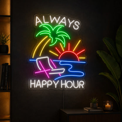 Always Happy Hour Palm Tree Sunset LED Neon Sign main product image