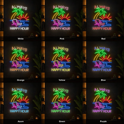 Always Happy Hour Palm Tree Sunset LED Neon Sign - Shineneon