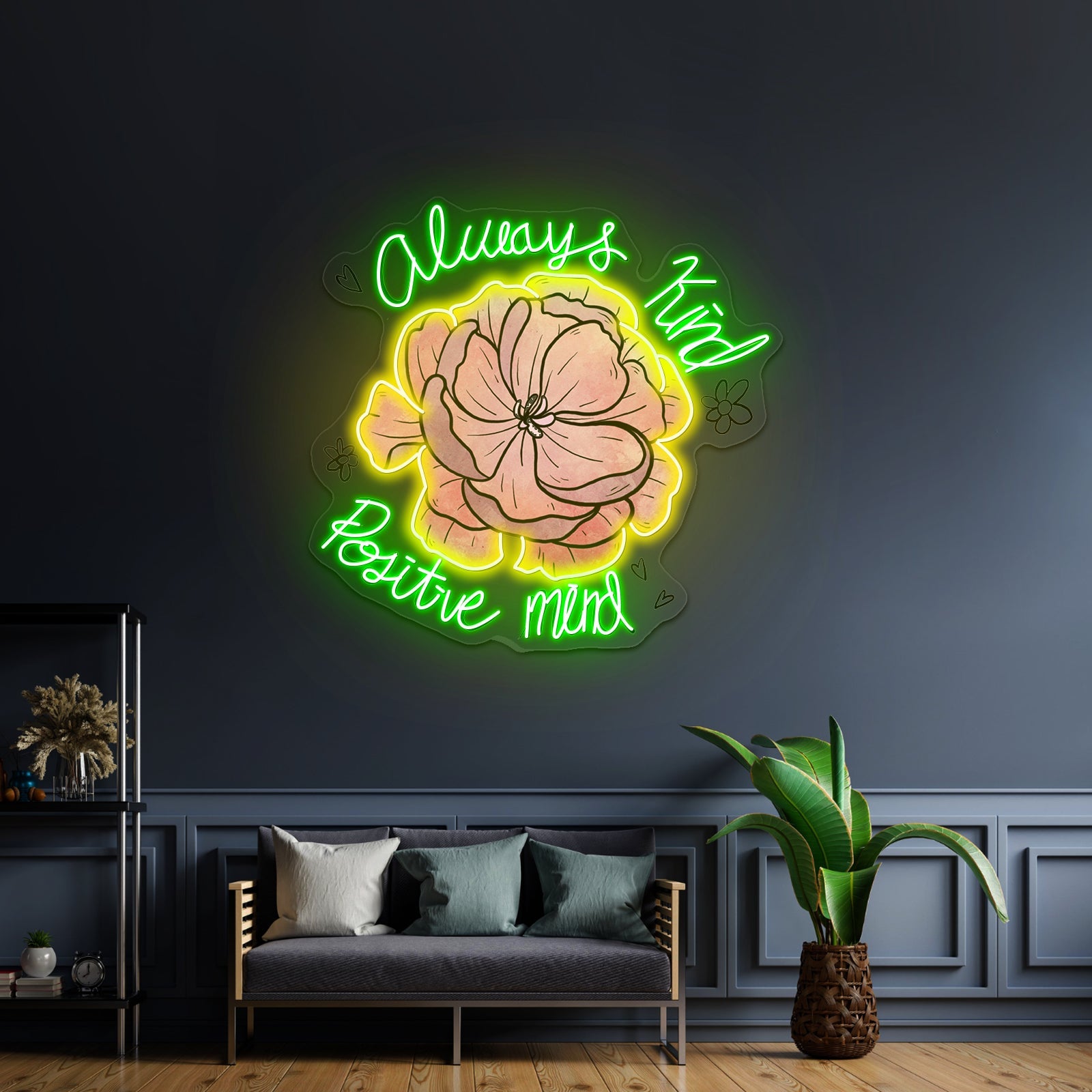 Always Kind Positive Mind Floral Peony Neon Signs For Funny Neon Signs Artwork - Shineneon