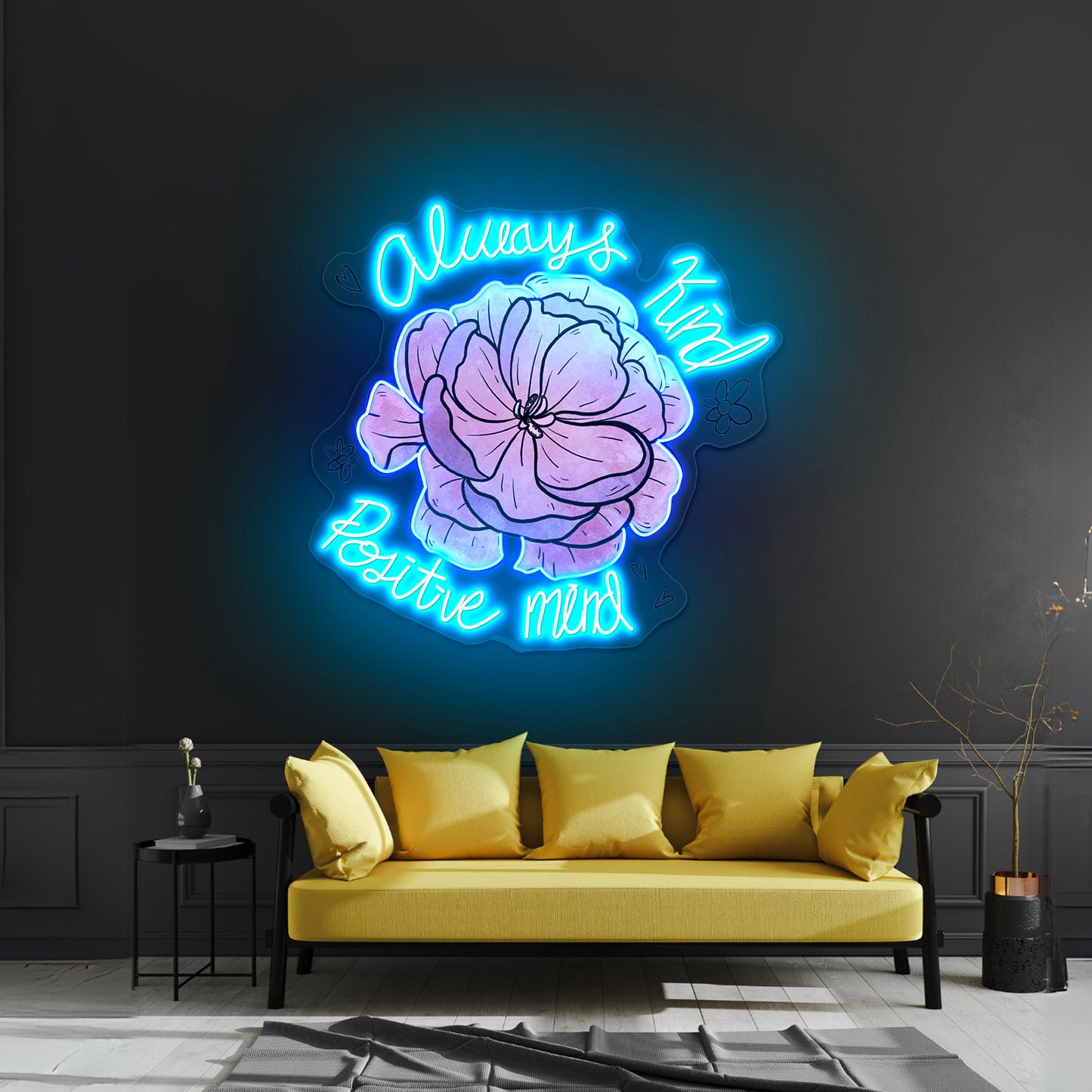 Always Kind Positive Mind Floral Peony Neon Signs For Funny Neon Signs Artwork