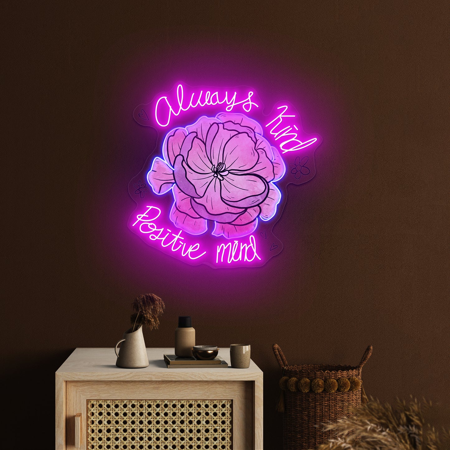 Always Kind Positive Mind Floral Peony Neon Signs For Funny Neon Signs Artwork