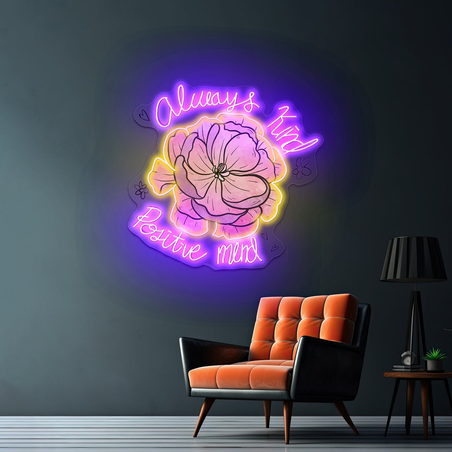 Always Kind Positive Mind Floral Peony Neon Signs For Funny Neon Signs Artwork