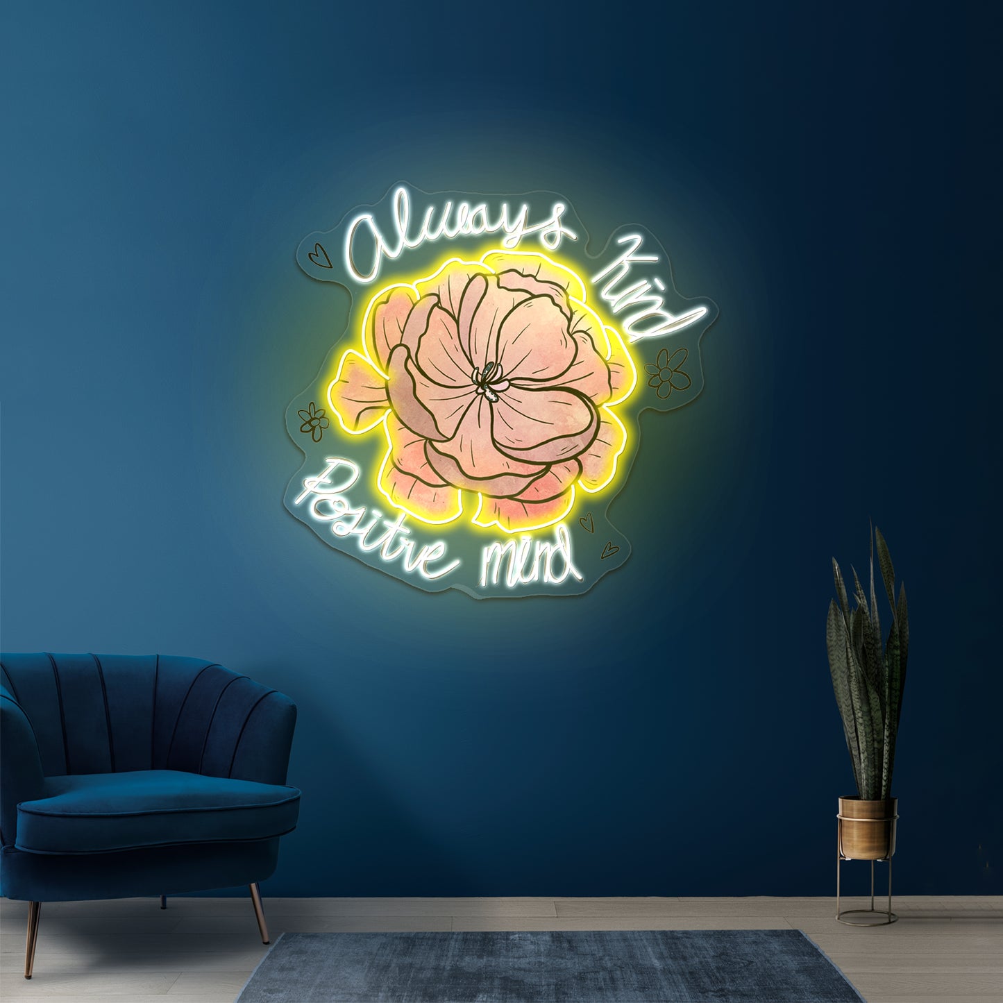 Always Kind Positive Mind Floral Peony Neon Signs For Funny Neon Signs Artwork