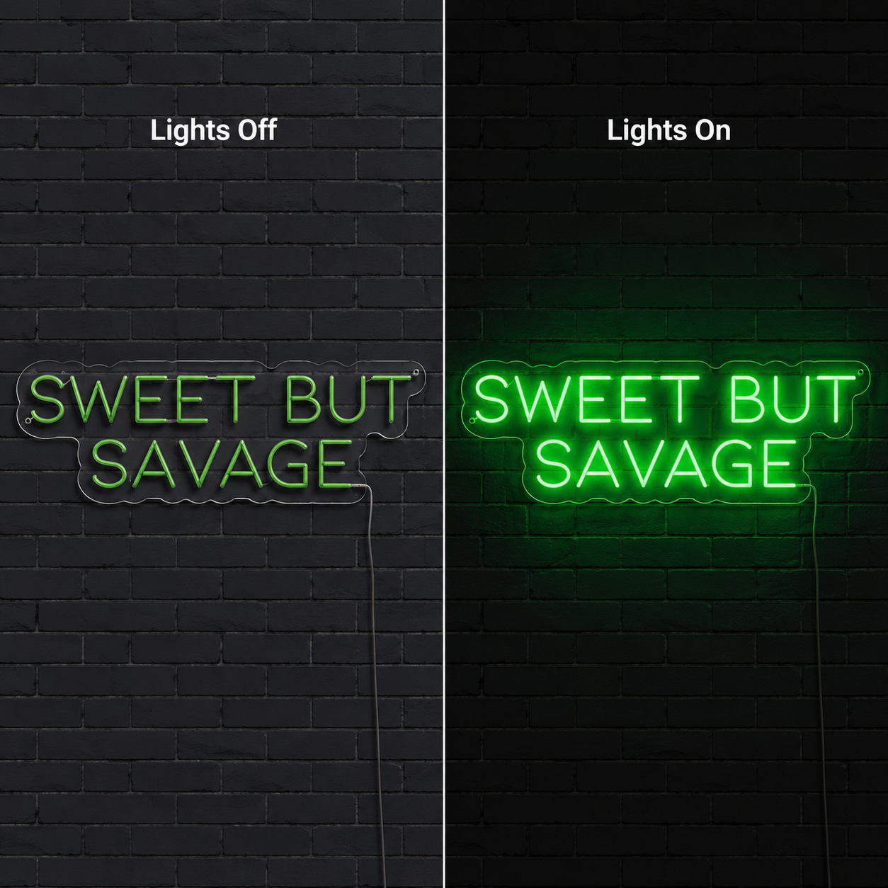 Always Kiss Me Goodnight Cursive Wall Art LED Neon Sign - 06 Day Night Comparison