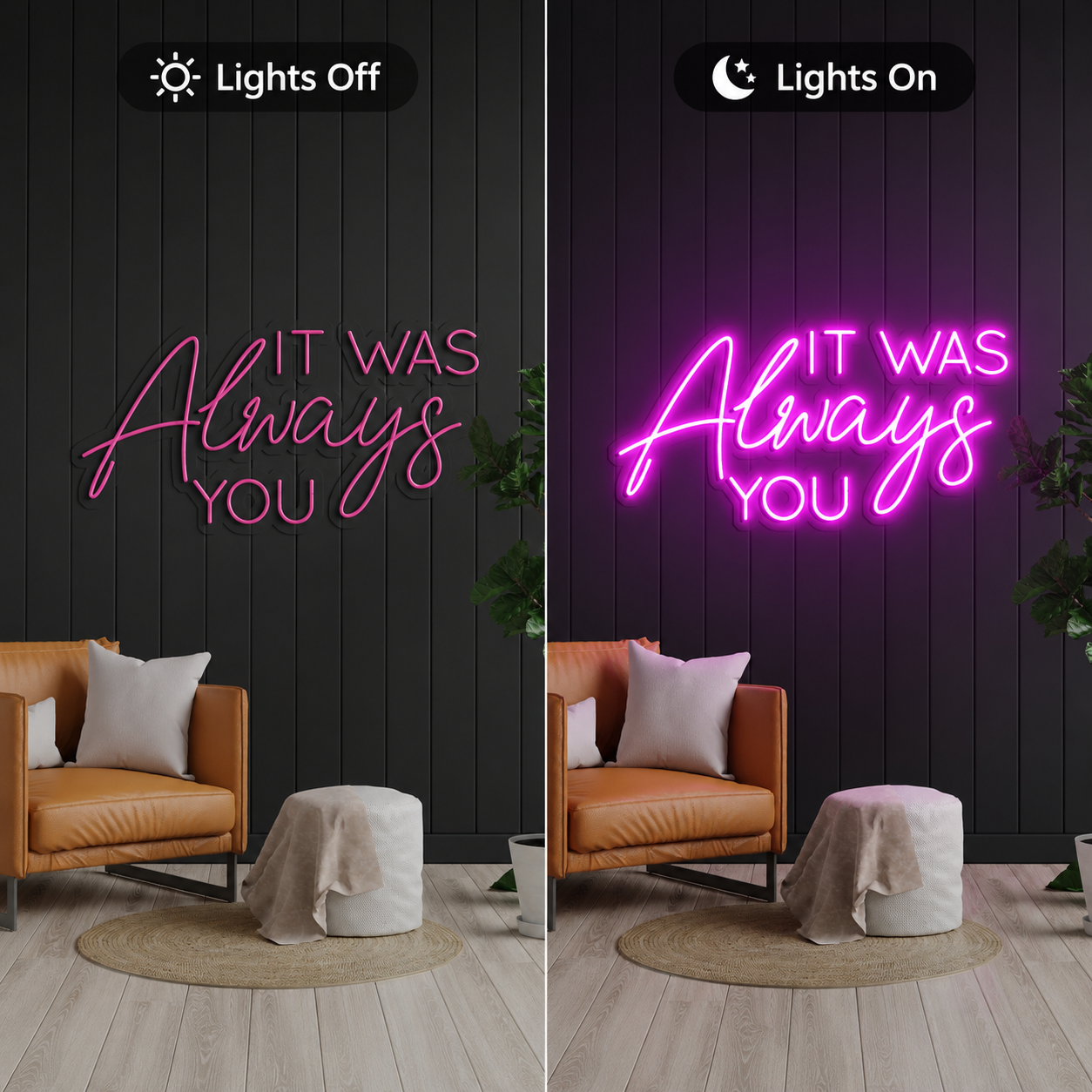 Always Kiss Me Goodnight Gallery Wall Decor LED Neon Sign - 06 Day Night Comparison