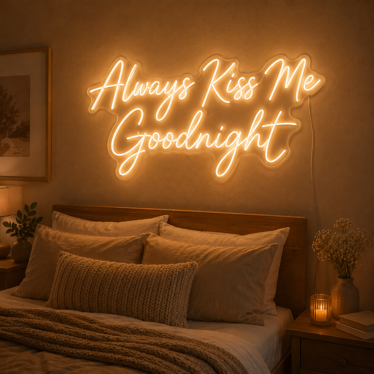 Always Kiss Me Goodnight Handwritten Wall Light LED Neon Sign - 03 Real Lifestyle Scene