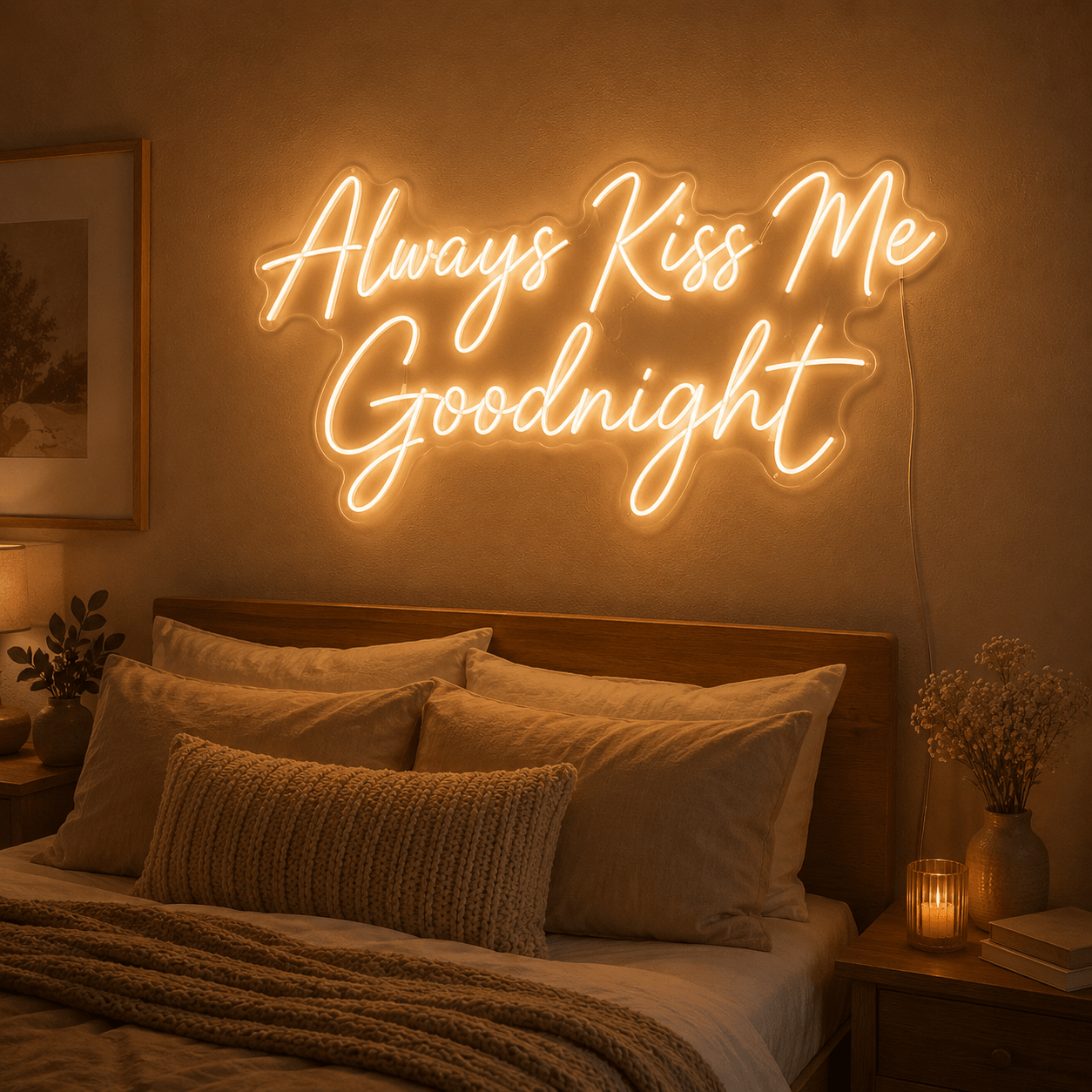 Always Kiss Me Goodnight Handwritten Wall Light LED Neon Sign - Shineneon
