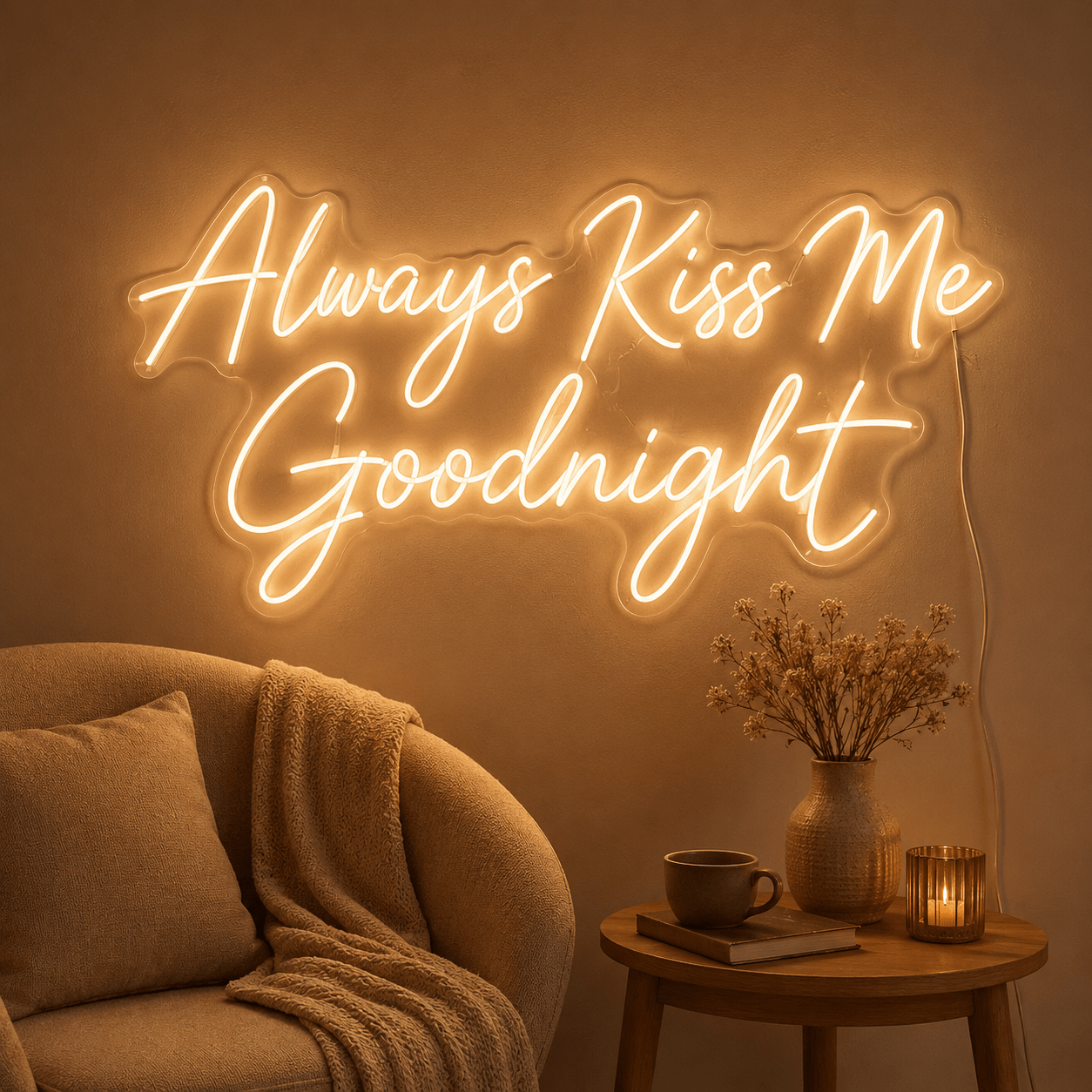 Always Kiss Me Goodnight Handwritten Wall Light LED Neon Sign - Shineneon