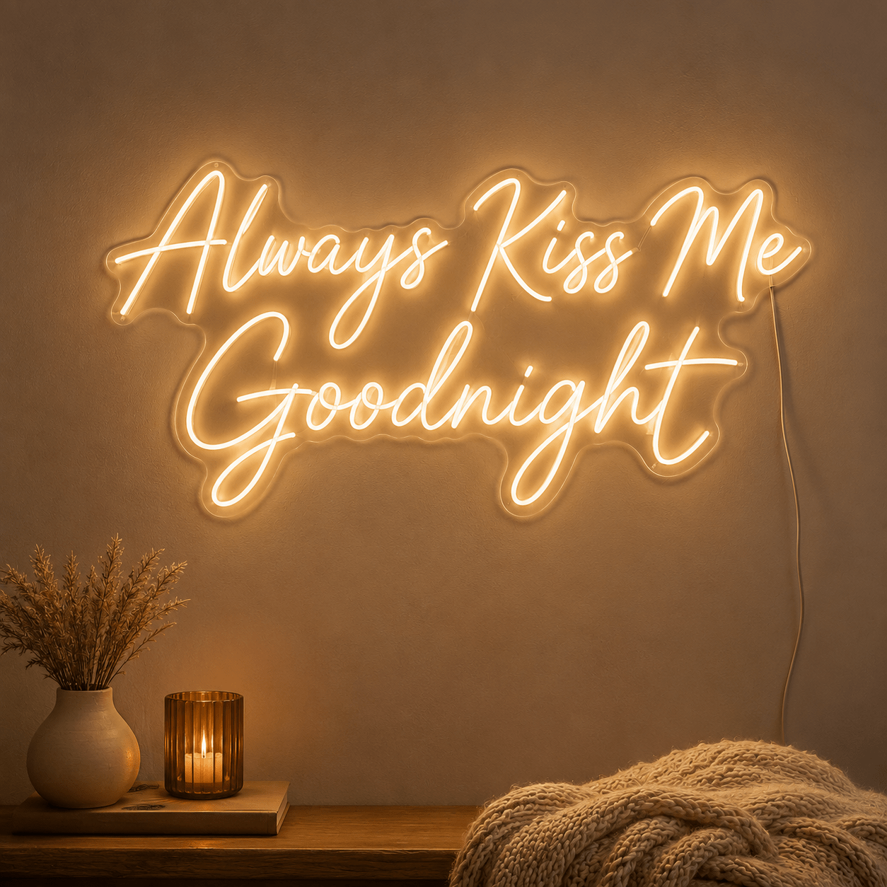 Always Kiss Me Goodnight Handwritten Wall Light LED Neon Sign - Shineneon