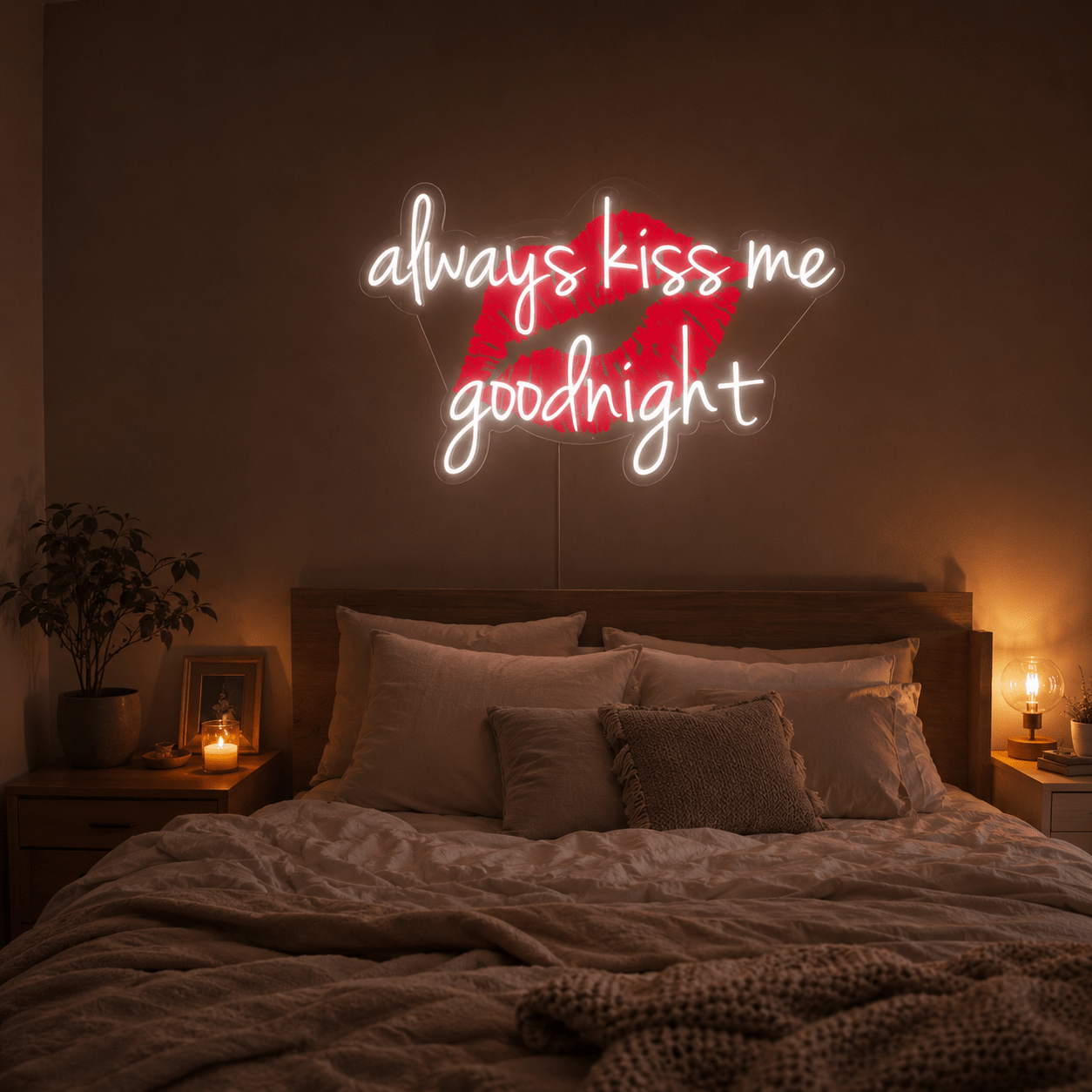 Always Kiss Me Goodnight LED Neon Sign Bedroom Decor - Shineneon