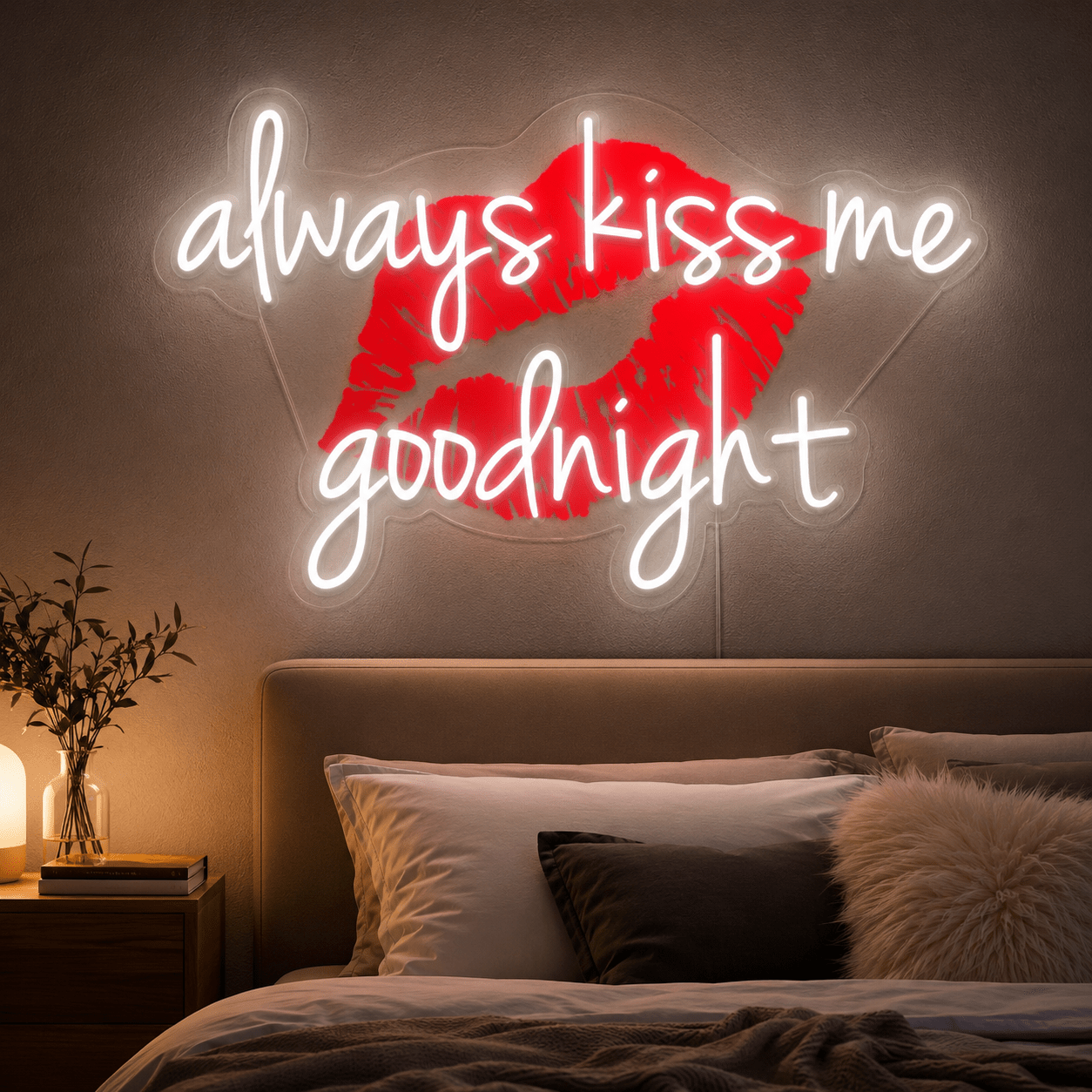Always Kiss Me Goodnight LED Neon Sign Bedroom Decor - Shineneon