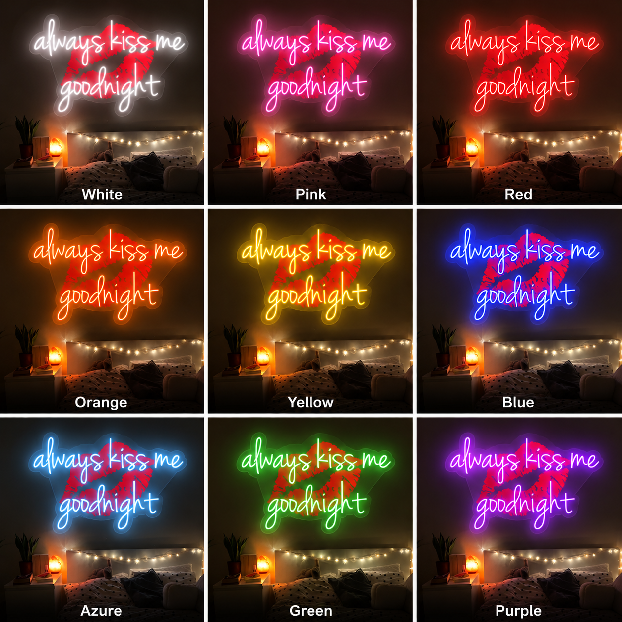 Always Kiss Me Goodnight LED Neon Sign Bedroom Decor - Shineneon