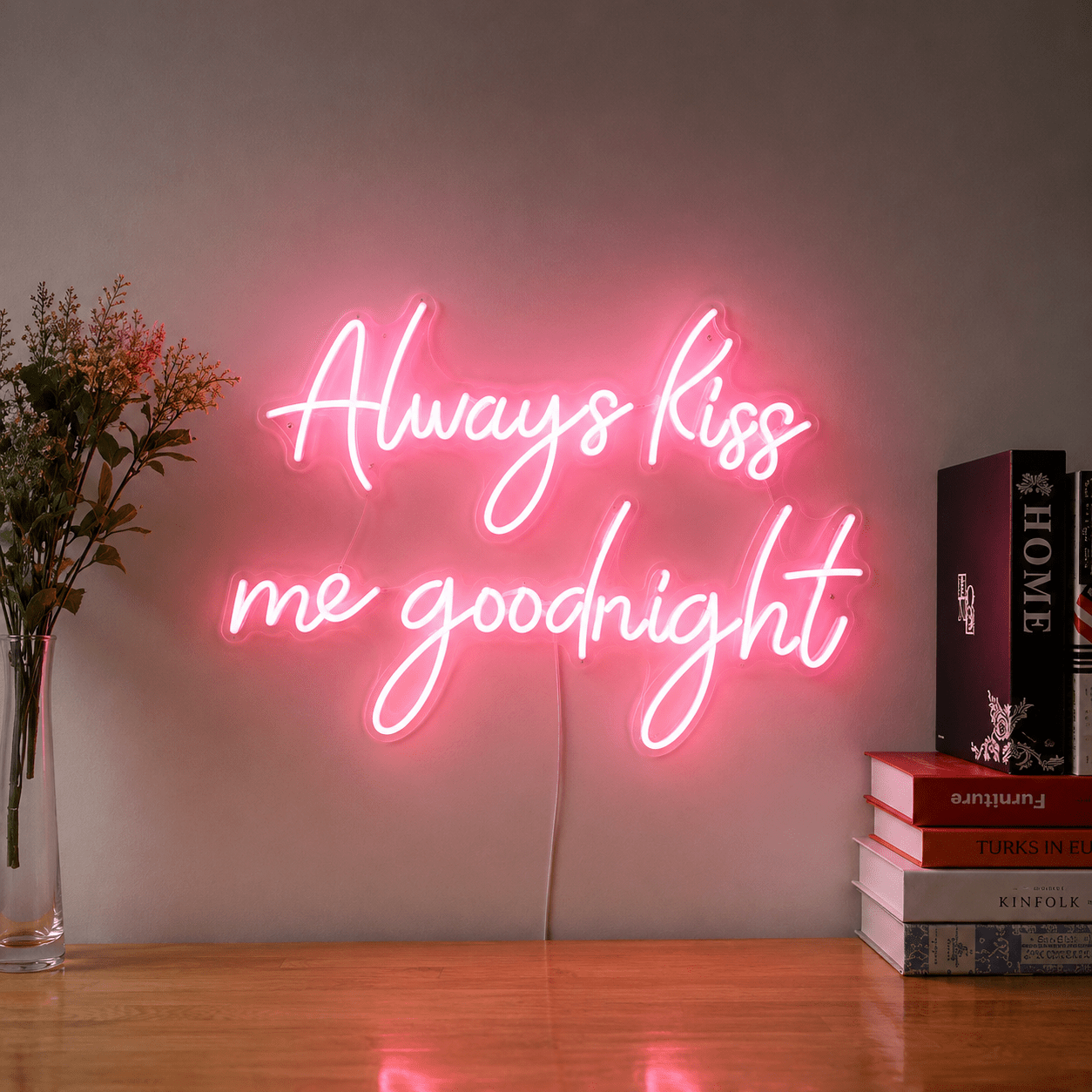 Always Kiss Me Goodnight Script Wall Decor LED Neon Sign - Shineneon