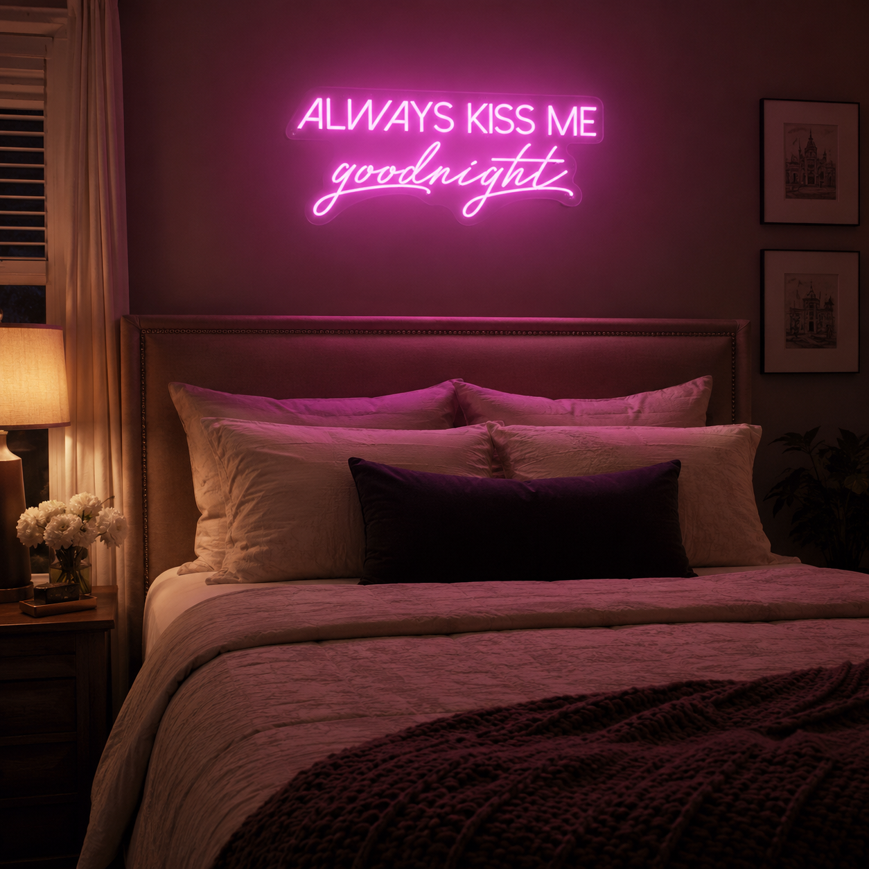 Always Kiss Me Goodnight Wall Light LED Neon Sign - 03 Real Lifestyle Scene