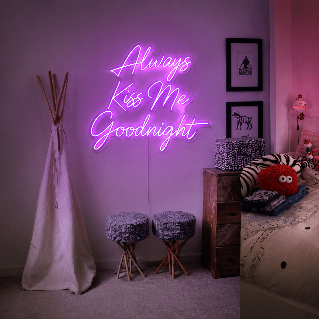 Always Kiss Me Goodnight Word Art Bedroom Decor LED Neon Sign - Shineneon