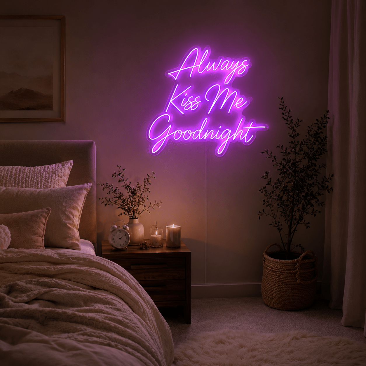 Always Kiss Me Goodnight Word Art Bedroom Decor LED Neon Sign - Shineneon
