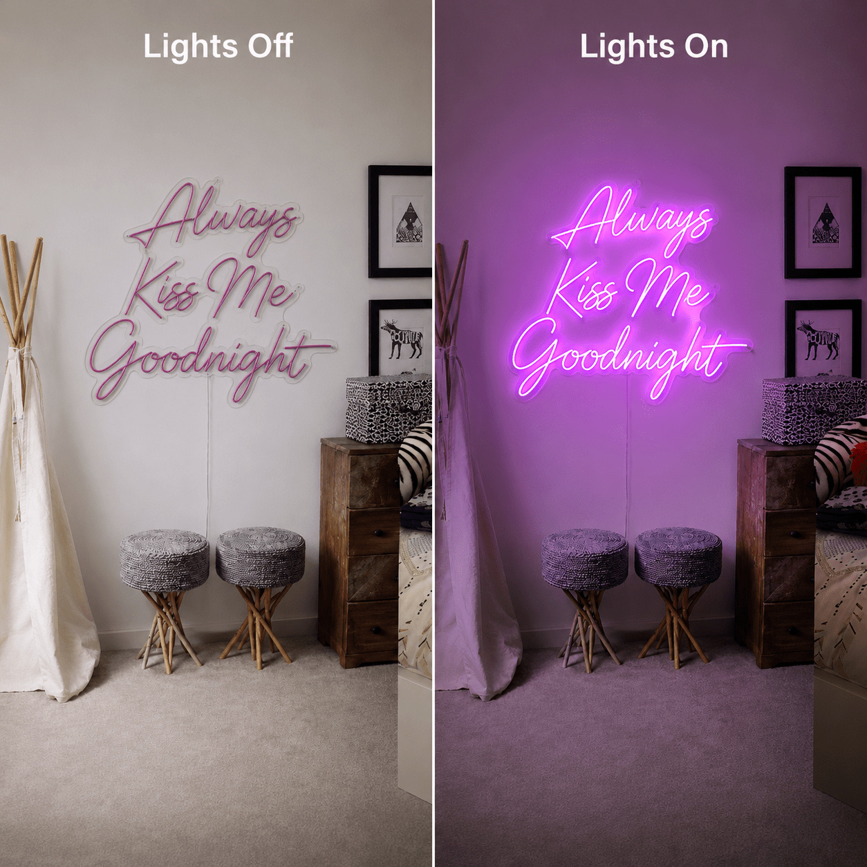Always Kiss Me Goodnight Word Art Bedroom Decor LED Neon Sign - Shineneon